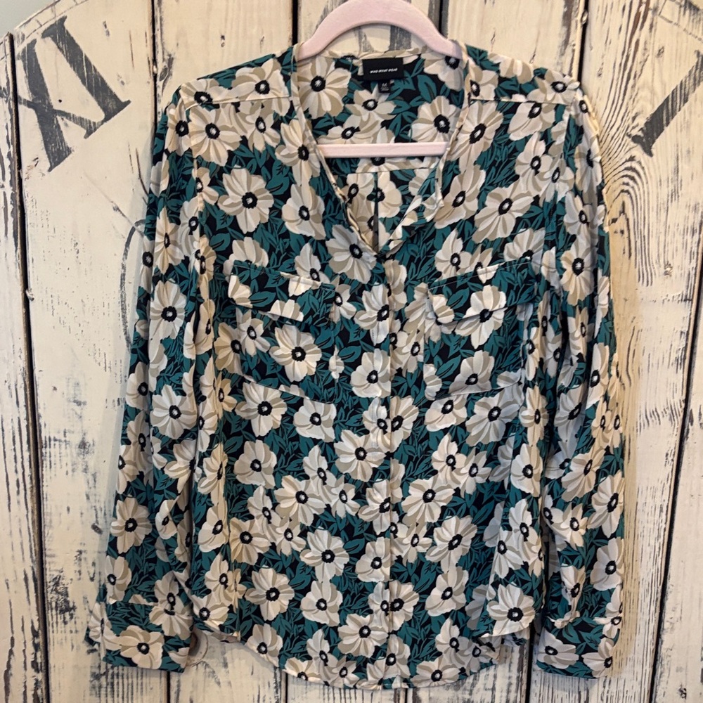 Who What Wear Floral Blouse - Cream and Teal